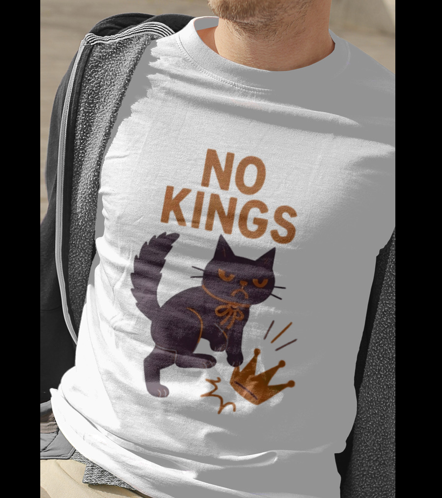 No Kings Black Cat Kicking Crown T-Shirt