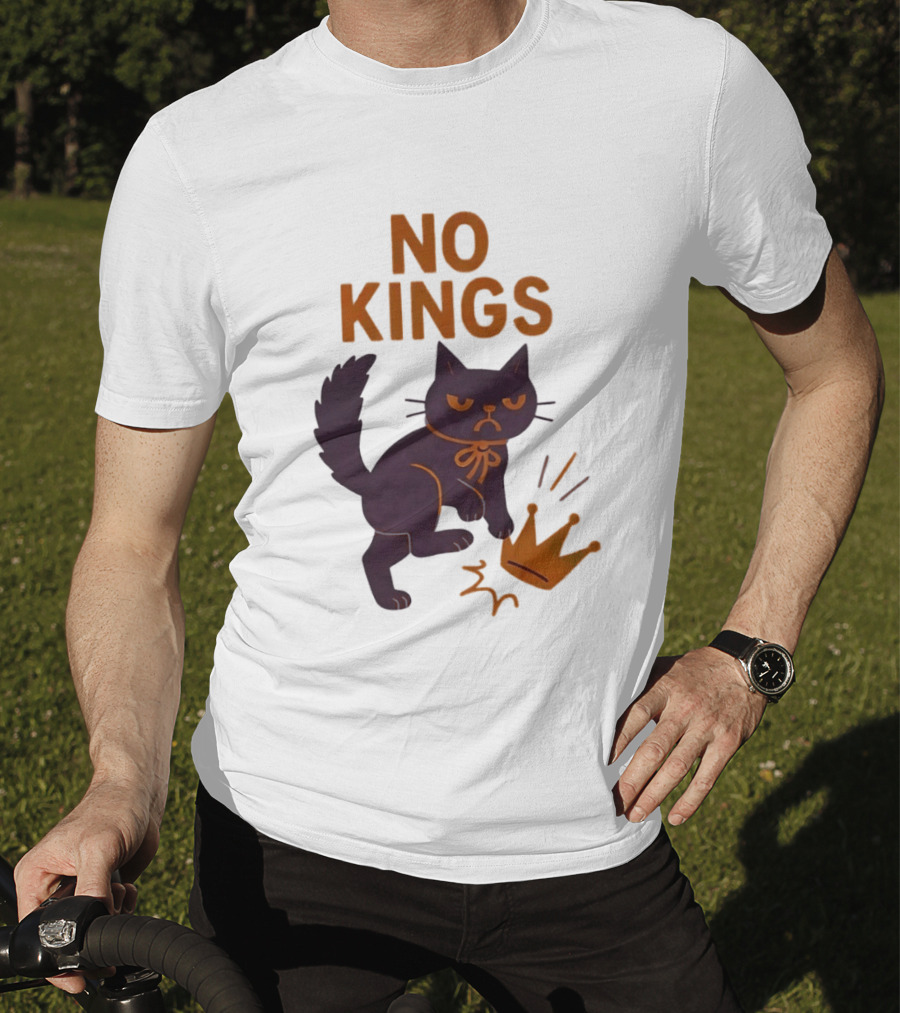 No Kings Black Cat Kicking Crown T-Shirt