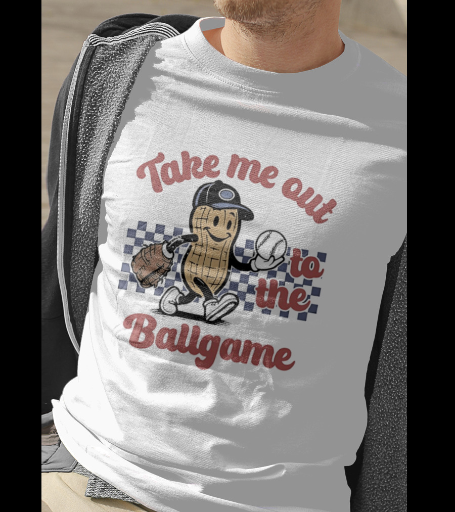 Take Me Out To The Ballgame Peanut Baseball Player With Glove And Bat T-Shirt