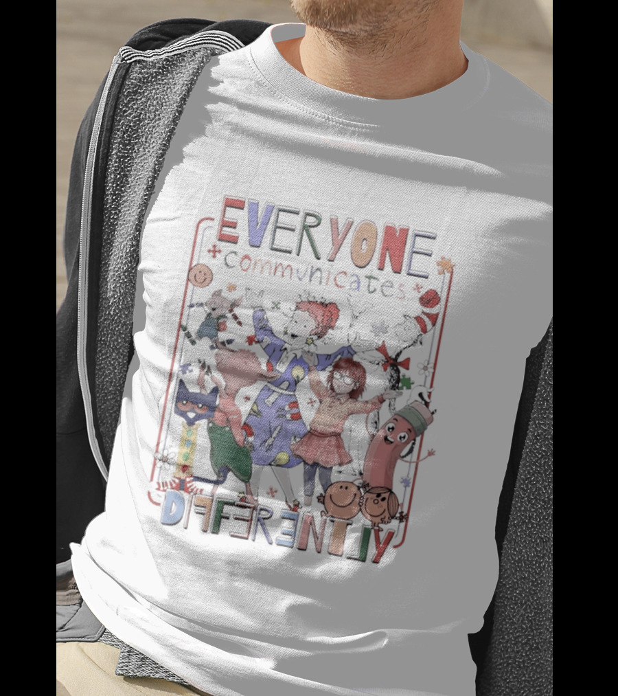 Everyone Communicates Differently Emotion Cartoon Autism Teacher T-Shirt