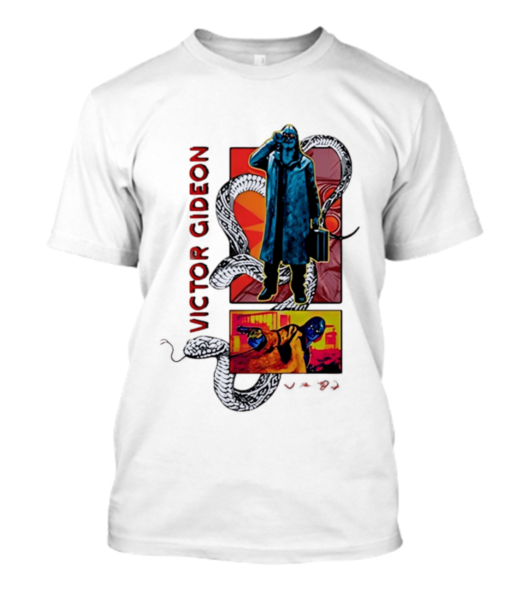 Victor Gideon Dramatic Snake And Mysterious Figures T-Shirt