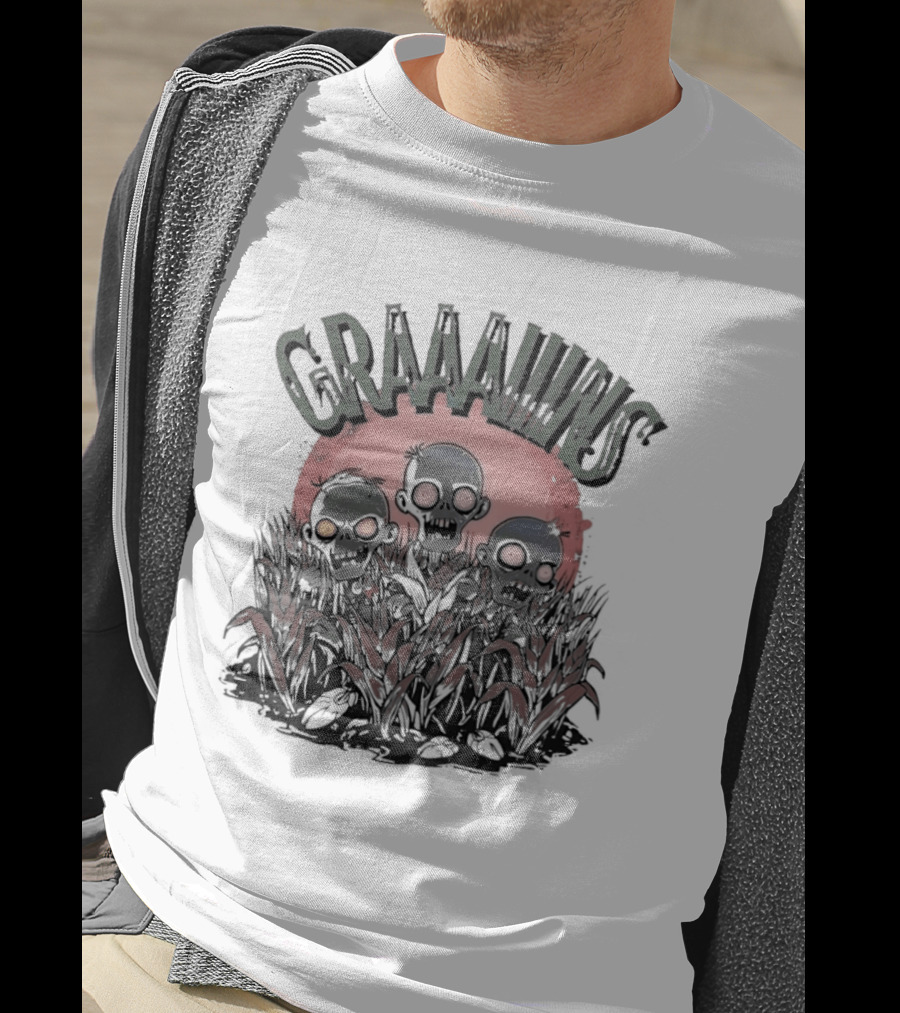 Zombie Graaains Creepy Undead Rising In Cornfield Night Scene T-Shirt