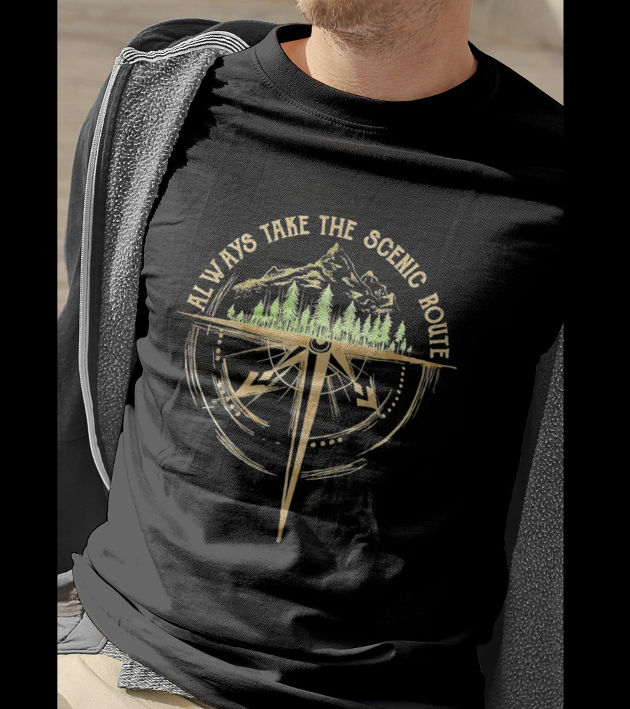 Always Take The Scenic Route Compass Forest Adventure T-Shirt