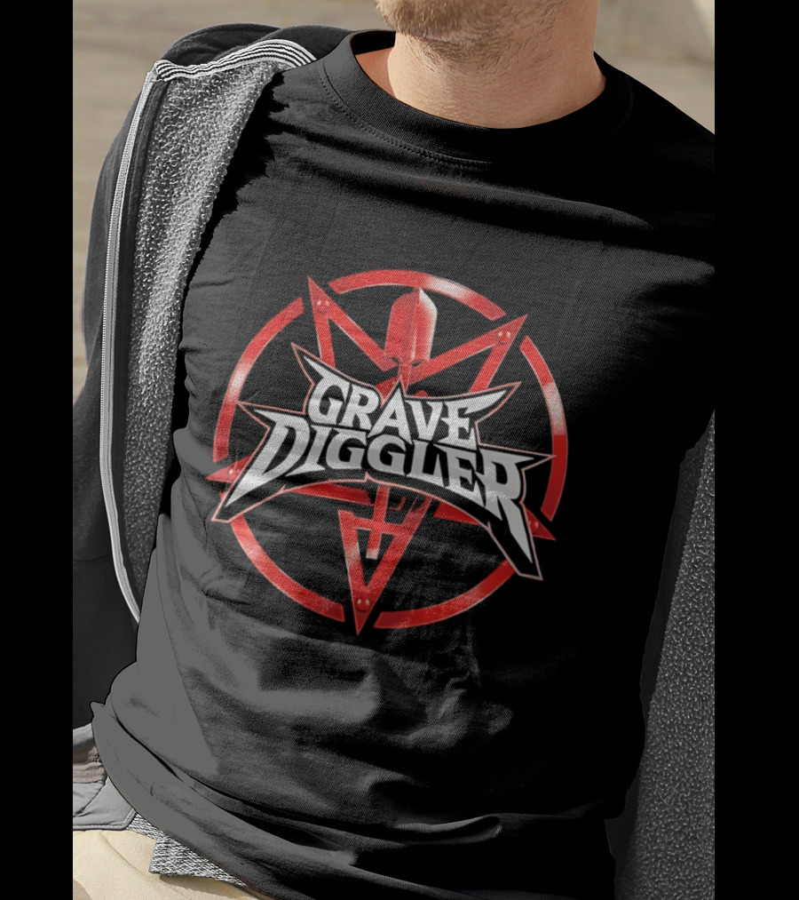 Grave Diggler Red Symbol With Cross And Sword T-Shirt