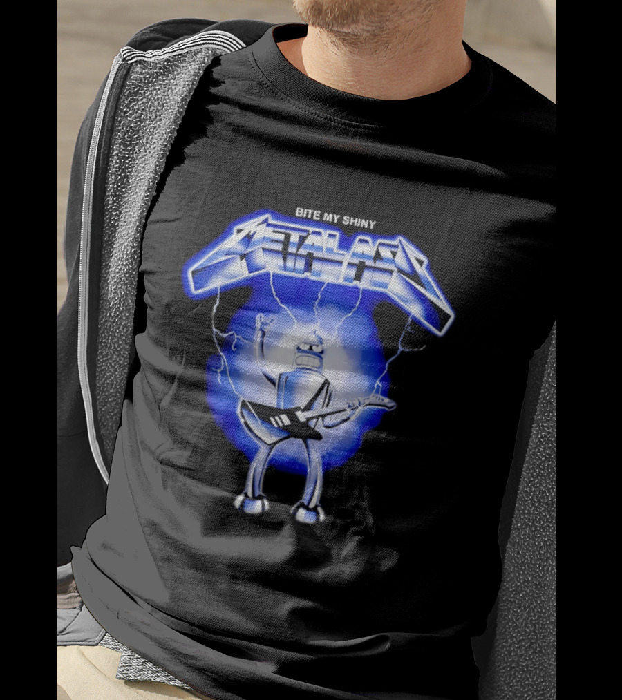 Bite My Shiny Metal Ass Lightning Robot Guitarist T-Shirt