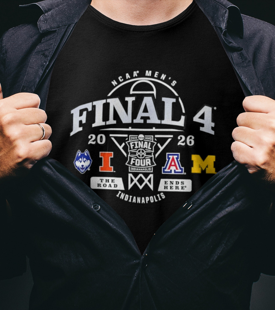 NCAA Men's Final 4 Indianapolis 2026 UConn Illinois Arizona Michigan T-Shirt