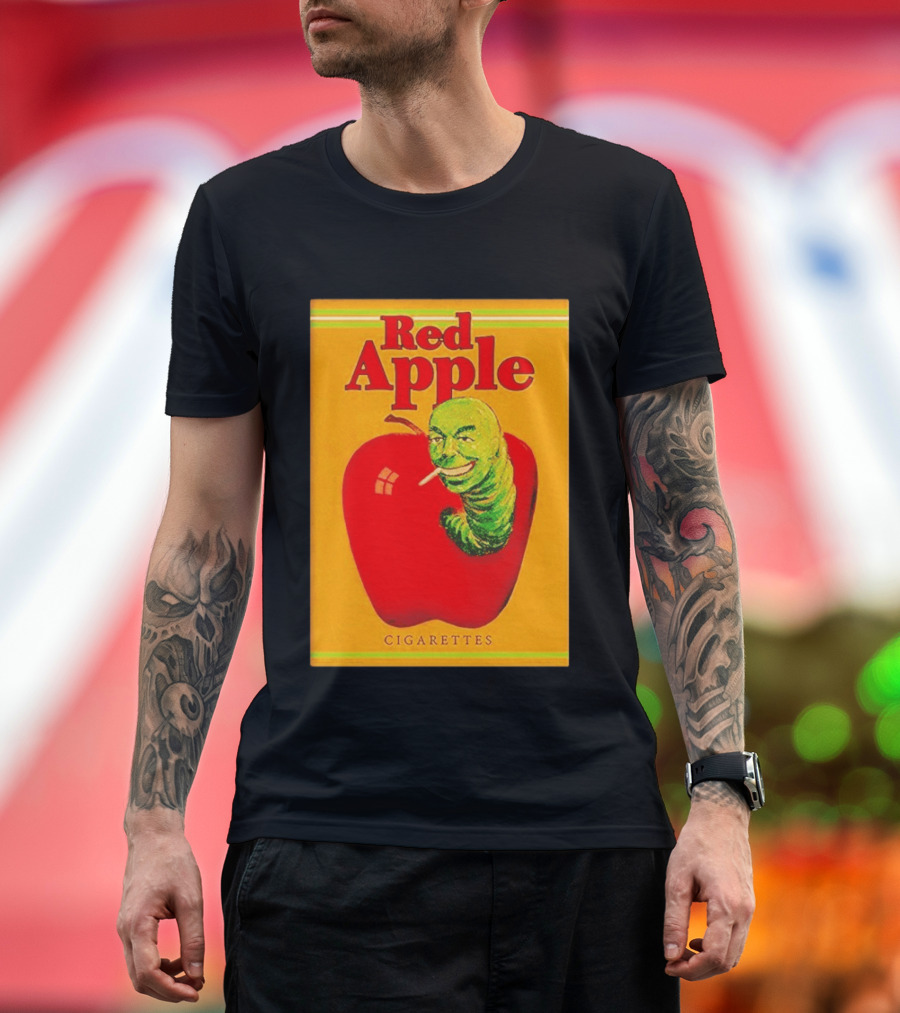 Red Apple Cigarettes Worm Character On Apple T-Shirt