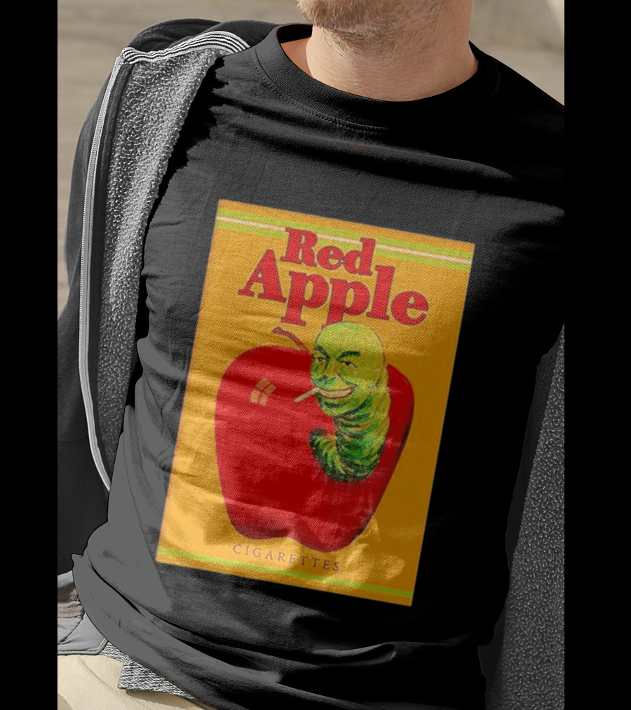 Red Apple Cigarettes Worm Character On Apple T-Shirt