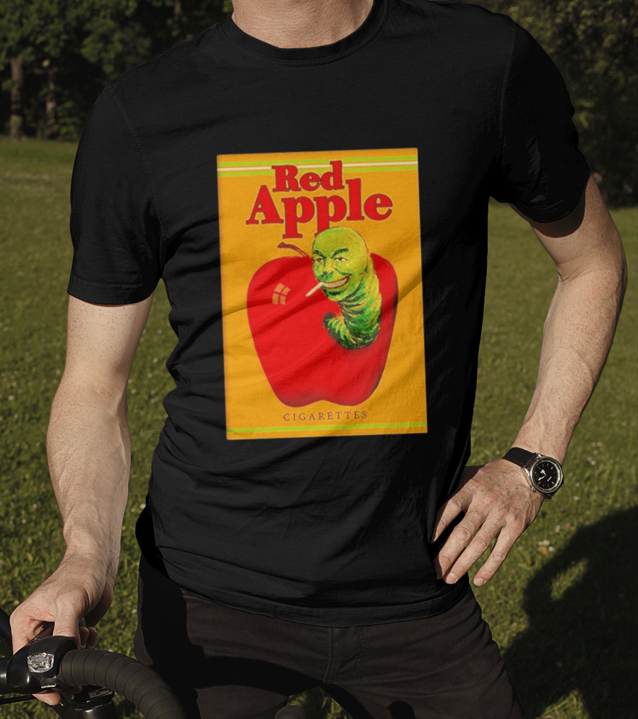 Red Apple Cigarettes Worm Character On Apple T-Shirt