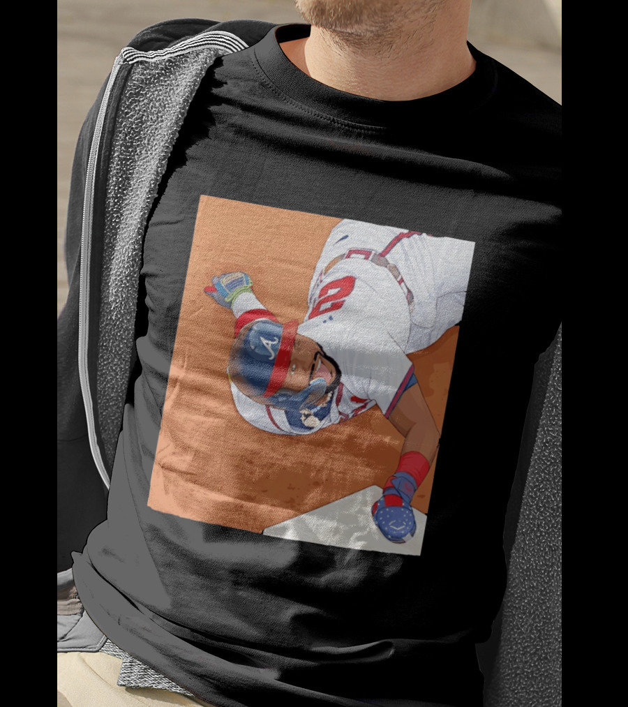 Ronald Acuna Jr Atlanta Braves Outfielder Sliding Baseball Action T-Shirt