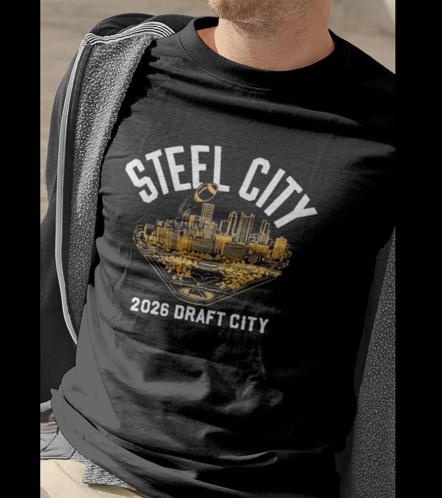 Steel City 2026 Draft City Pittsburgh Skyline Football T-Shirt