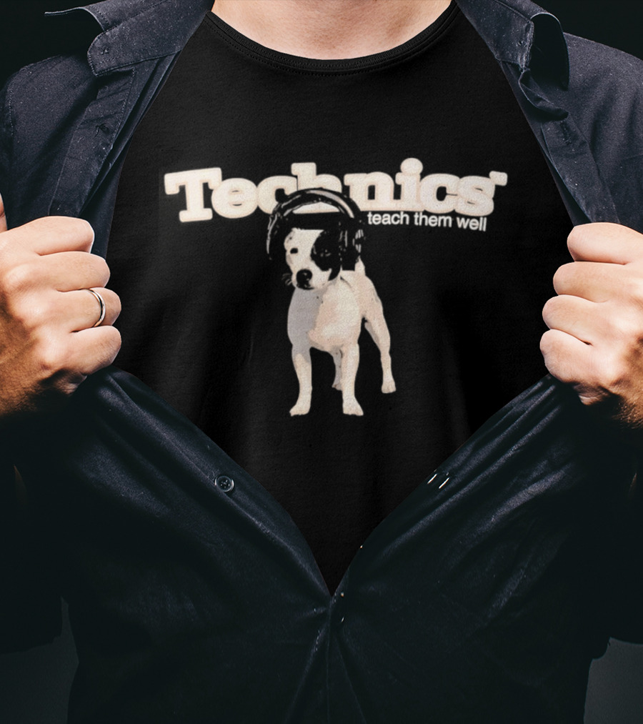 Technics Teach Them Well Puppy With Headphones T-Shirt