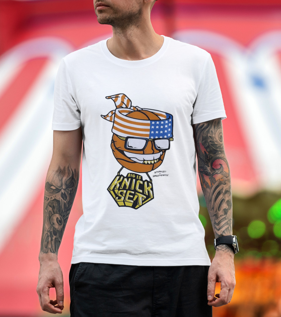 Big 15 Knick Set Basketball Wearing USA Flag Bandana And Glasses T-Shirt