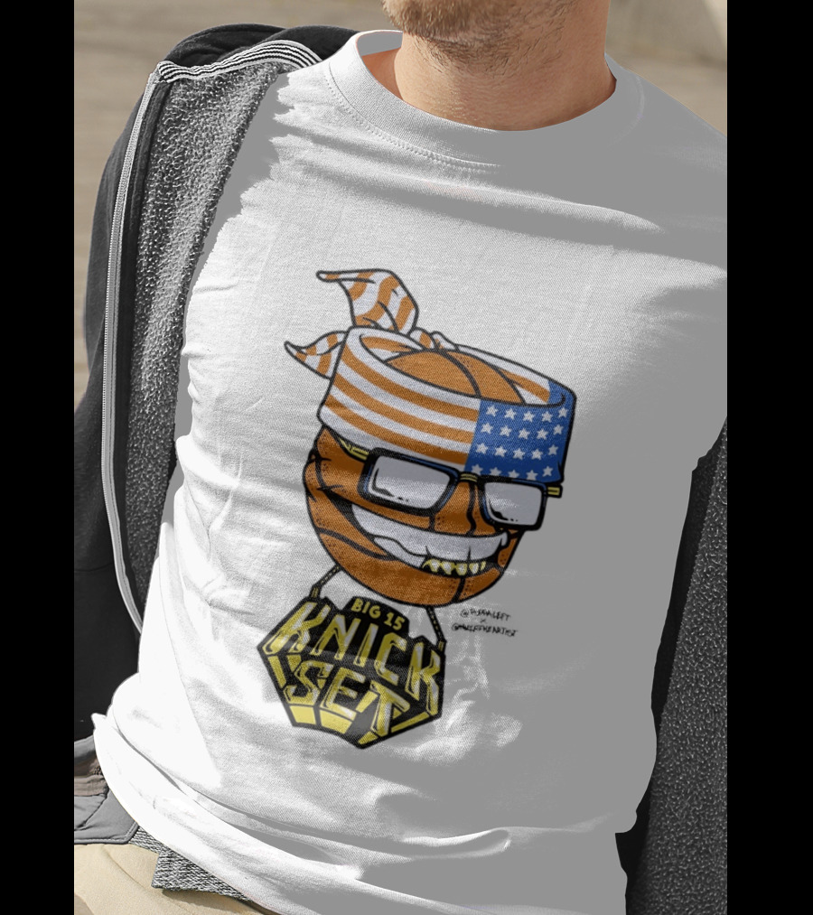 Big 15 Knick Set Basketball Wearing USA Flag Bandana And Glasses T-Shirt