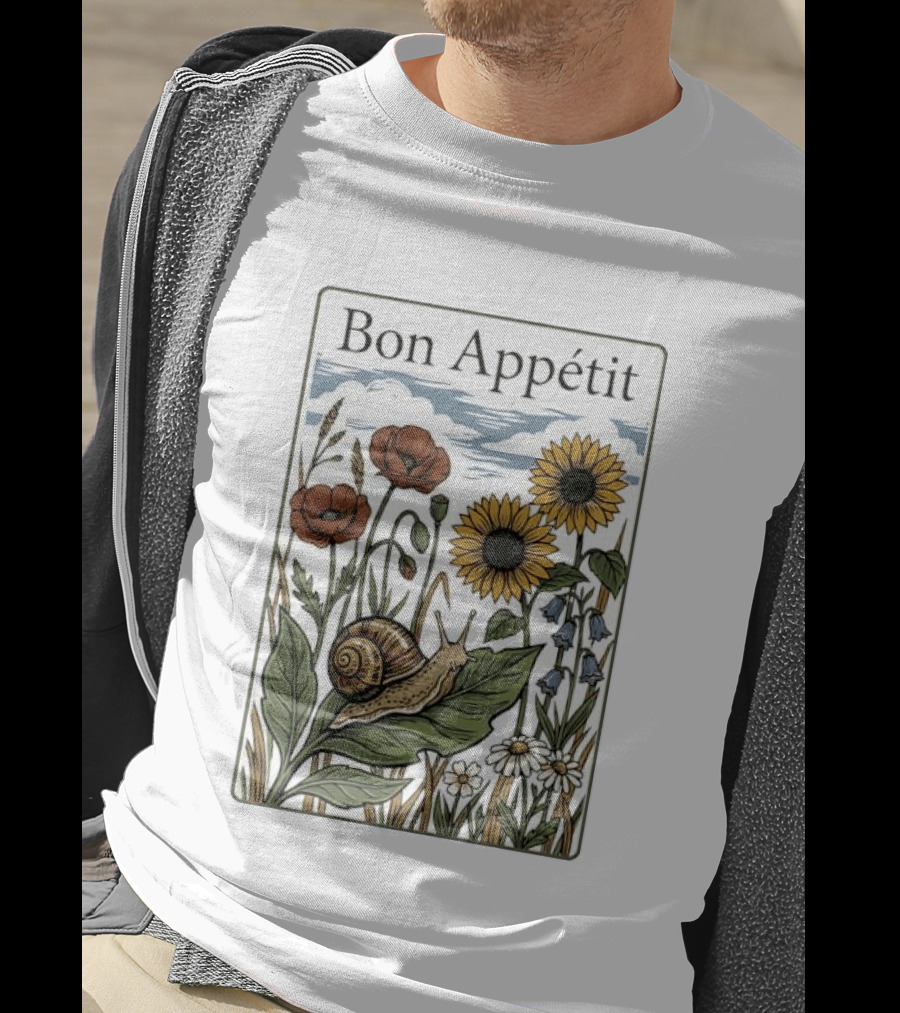 Bon Appétit Floral Snail Sunflowers And Poppies T-Shirt