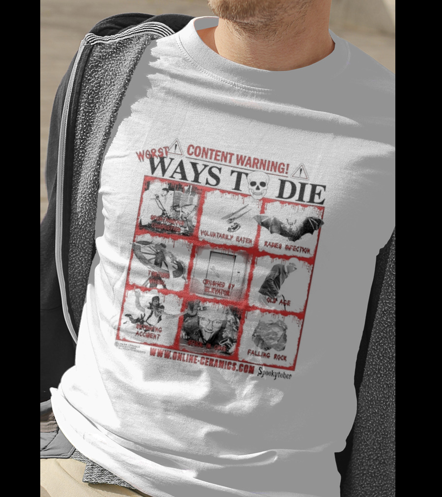 Content Warning Worst Ways To Die Shark Attack Volcano Disaster Truck Simulator Zombies Stuck In Cave Plane Crashed Nuclear Explosion T-Shirt