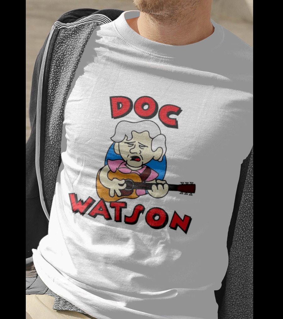 Doc Watson Cartoon Guitar Player Iconic Folk Music Legend T-Shirt