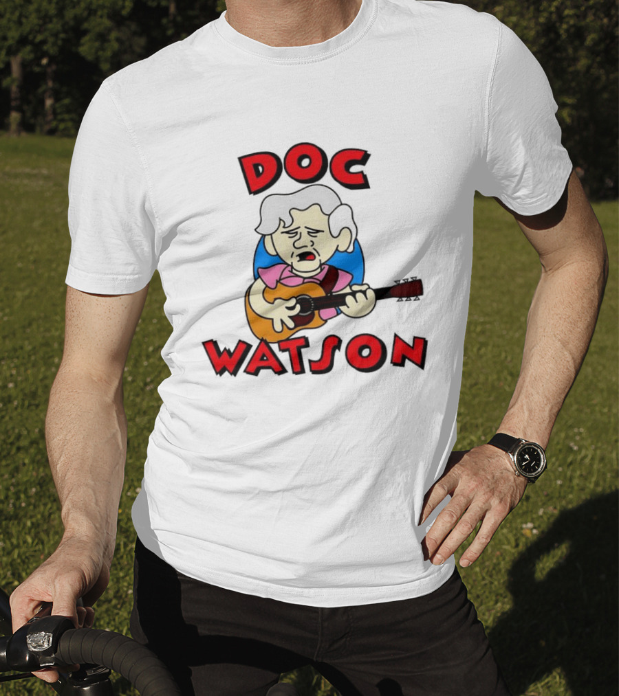 Doc Watson Cartoon Guitar Player Iconic Folk Music Legend T-Shirt