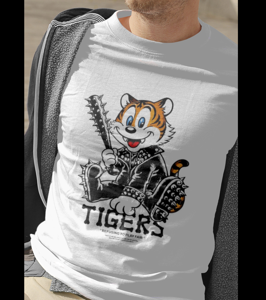 Tigers Playful Cartoon Character With Spiked Bat T-Shirt