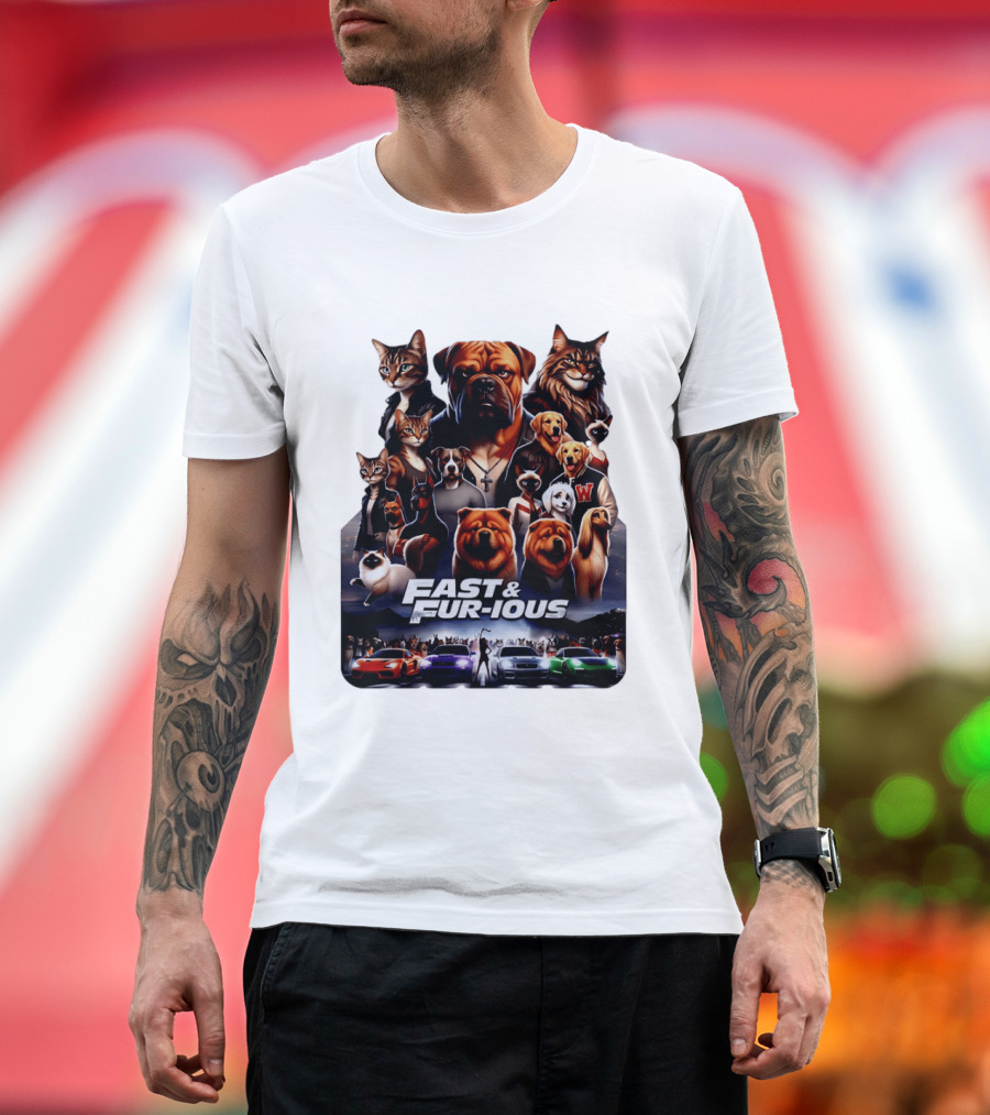 Fast & Fur Ious Dogs And Cats Mashup With Cars T-Shirt