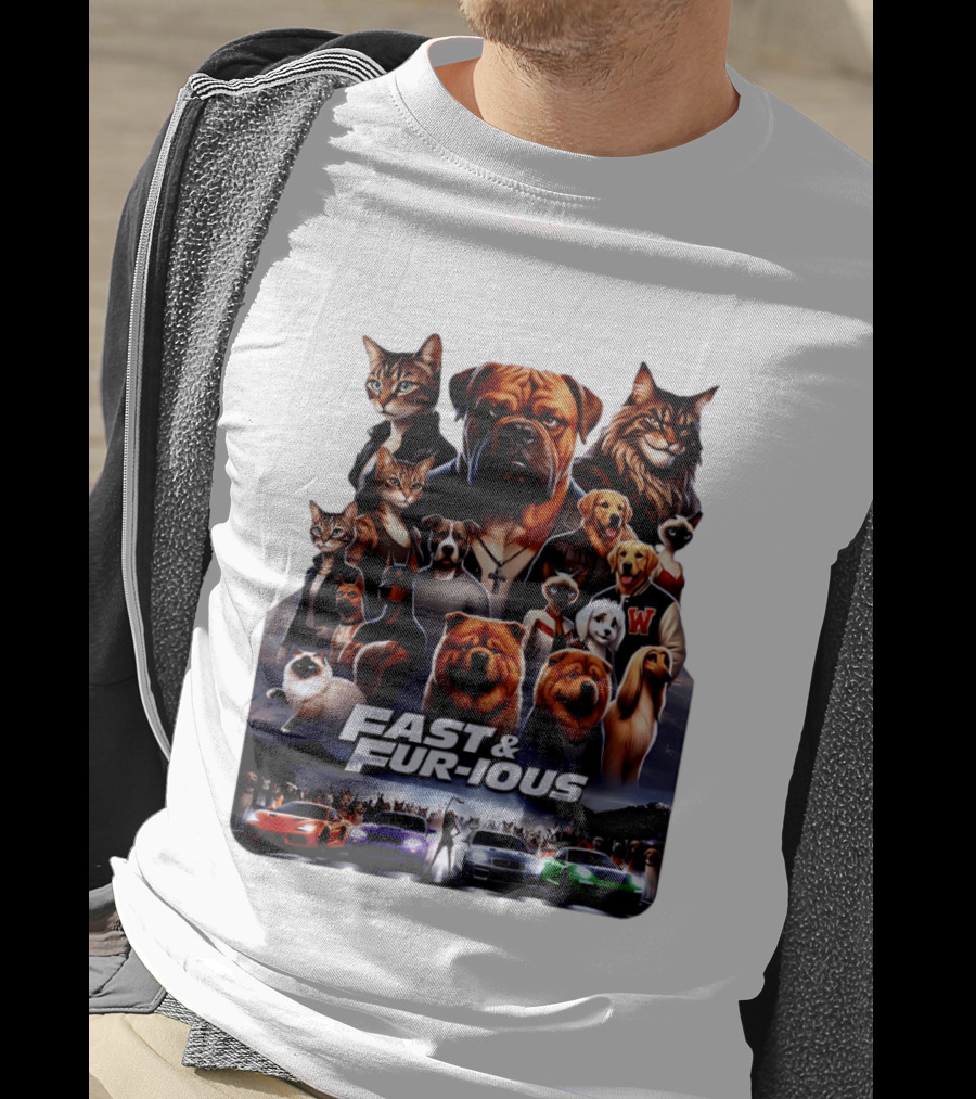 Fast & Fur Ious Dogs And Cats Mashup With Cars T-Shirt