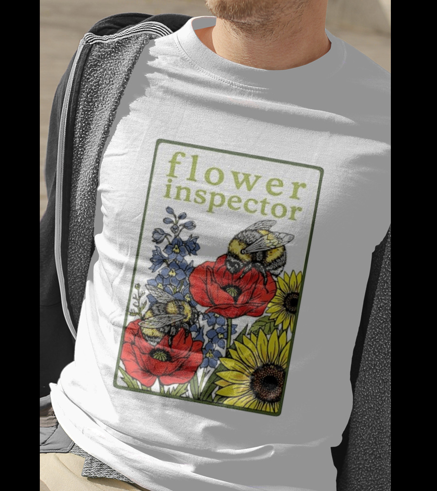 Flower Inspector Bees On Poppy Sunflower Bluebell Blossom T-Shirt
