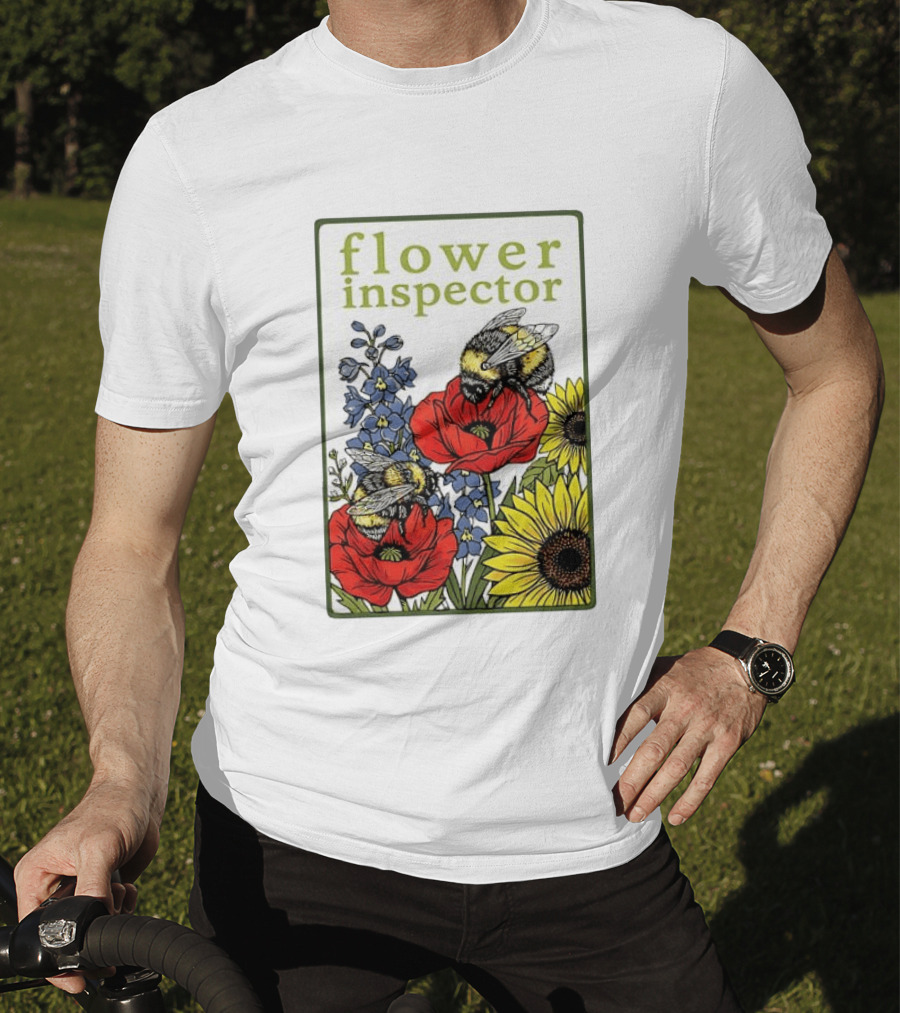 Flower Inspector Bees On Poppy Sunflower Bluebell Blossom T-Shirt