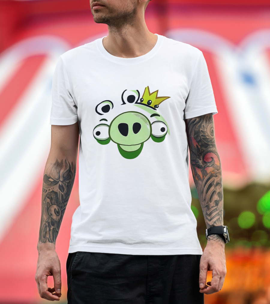 Angry Birds King Pig Big Face Green Crown T-Shirt