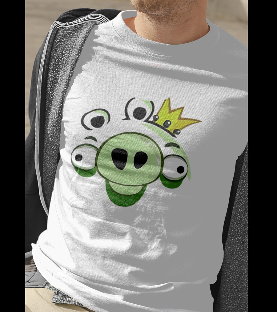 Angry Birds King Pig Big Face Green Crown T-Shirt