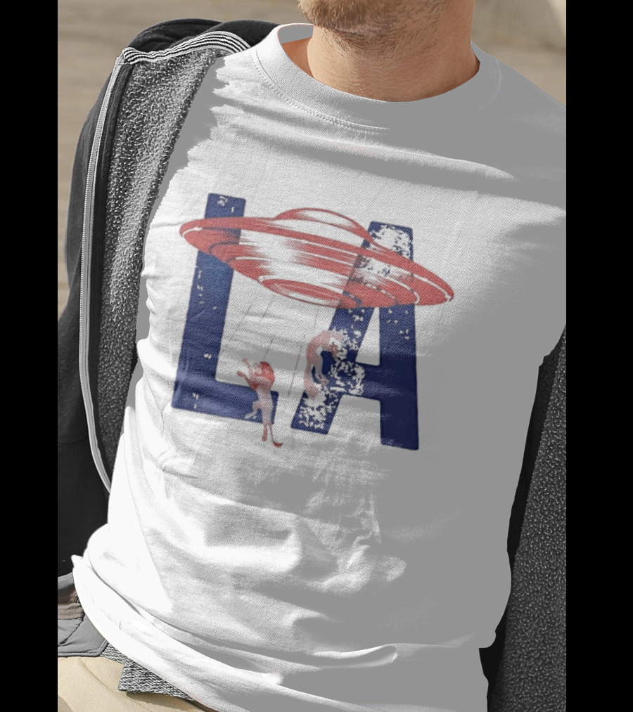 Los Angeles Spaceship Over LA Bold Letters T-Shirt