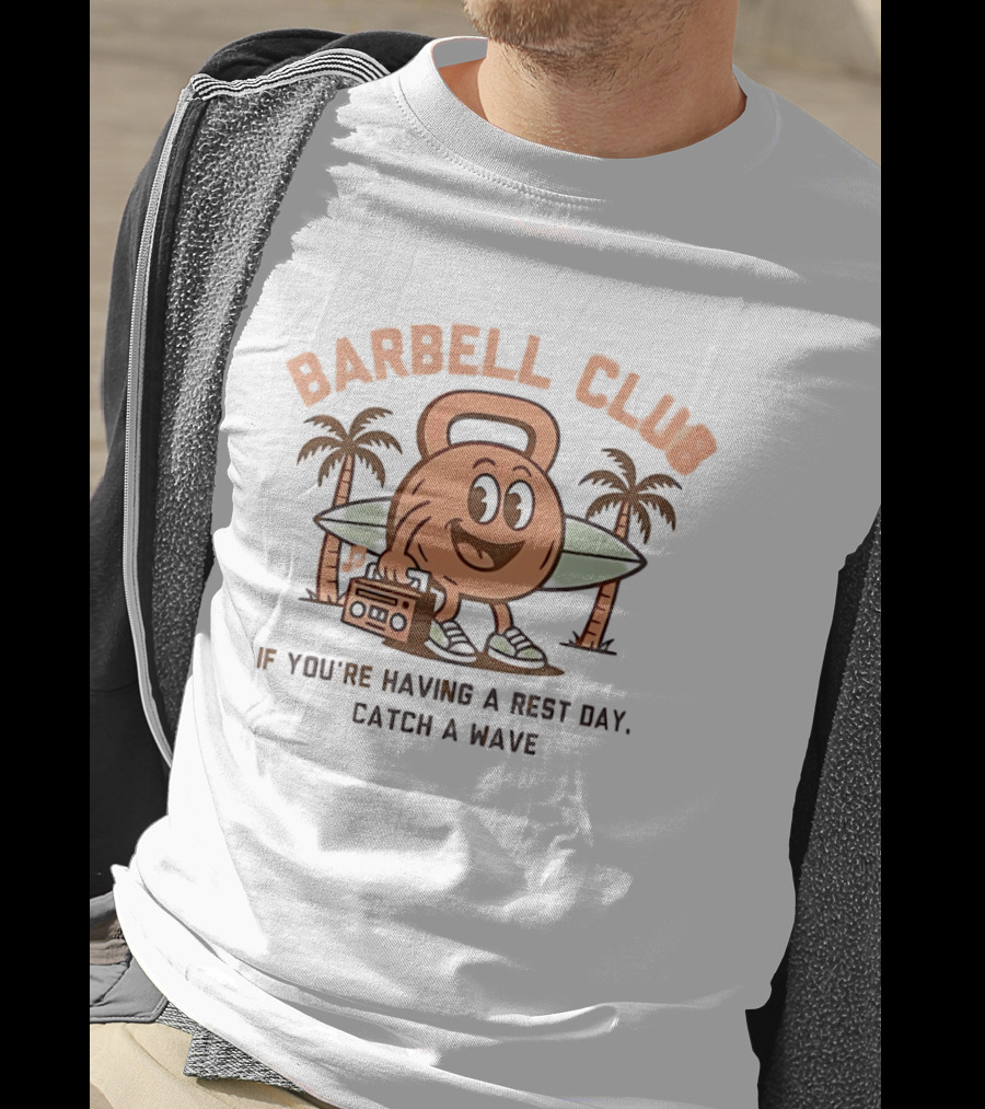 Barbell Club Rest Day Catch A Wave Surfing Palms Retro Kettlebell T-Shirt