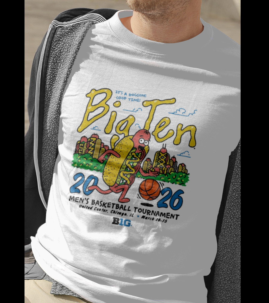 Big Ten 2026 Men's Basketball Tournament United Center Chicago March 11 15 Hot Dog Cityscape Basketball T-Shirt