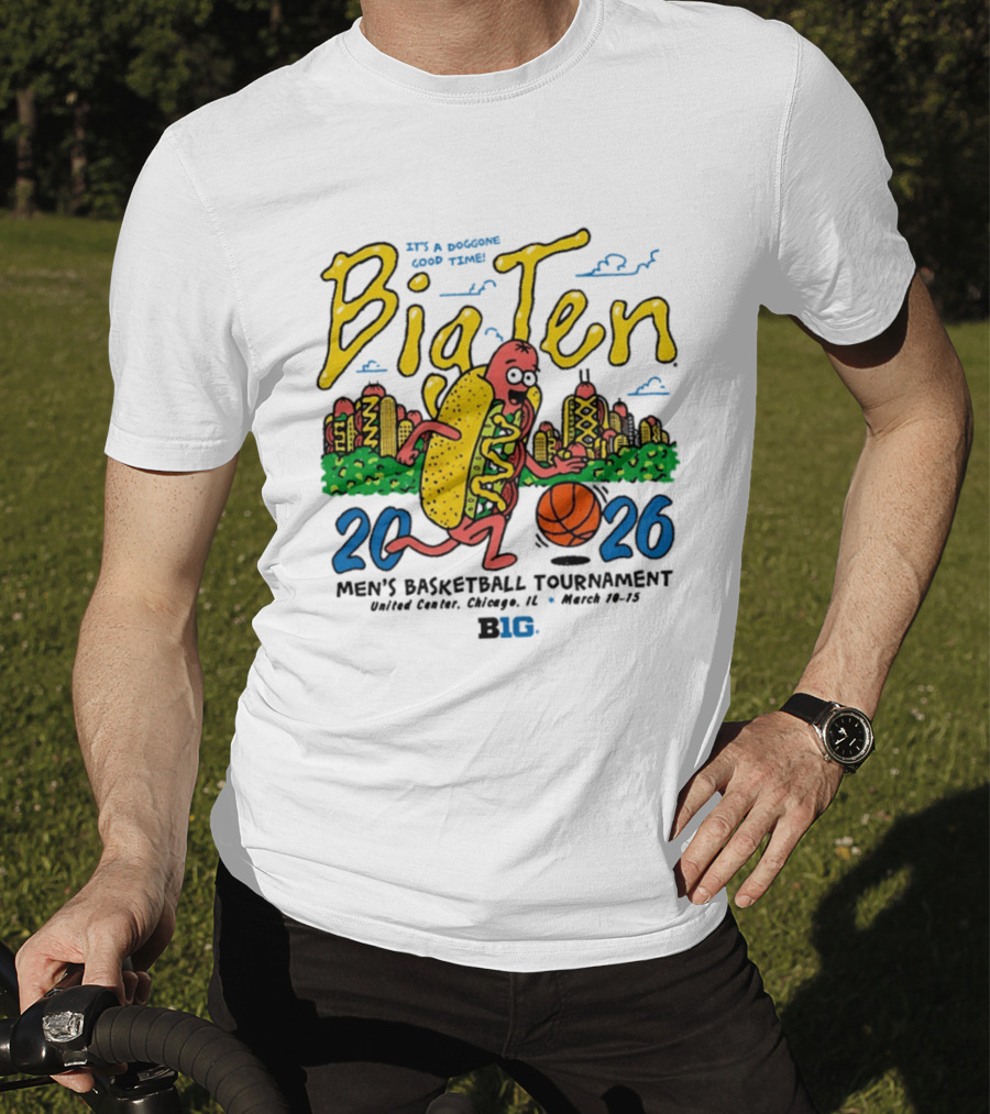 Big Ten 2026 Men's Basketball Tournament United Center Chicago March 11 15 Hot Dog Cityscape Basketball T-Shirt