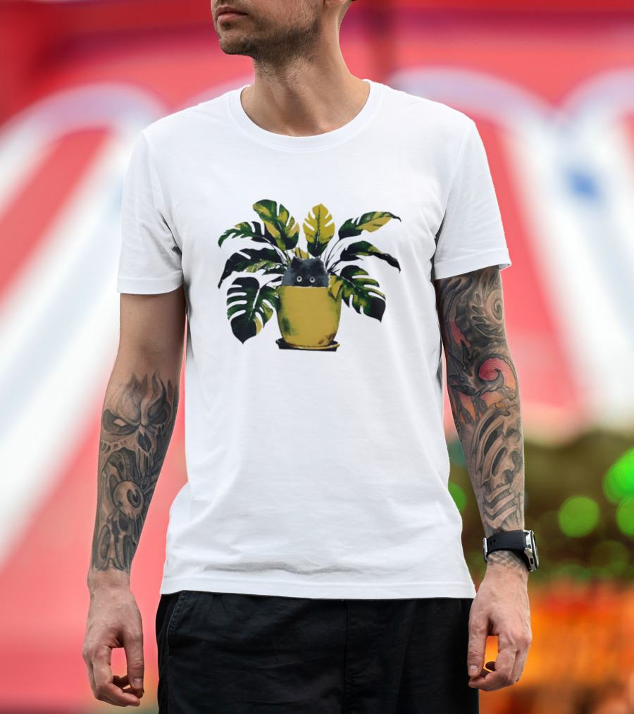 Cat In Monstera Potted Plant T-Shirt