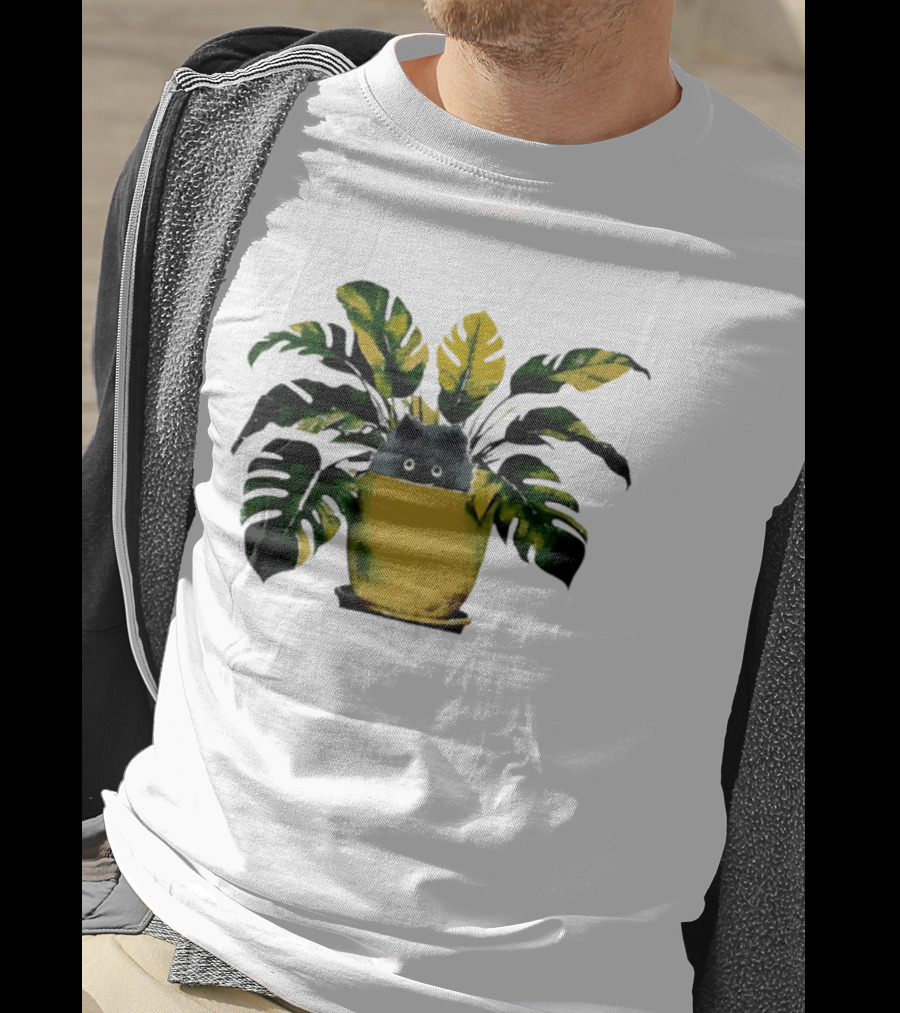 Cat In Monstera Potted Plant T-Shirt