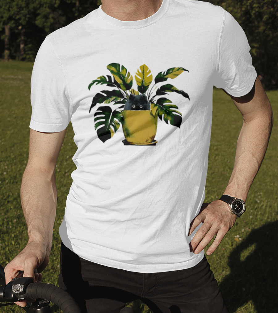 Cat In Monstera Potted Plant T-Shirt