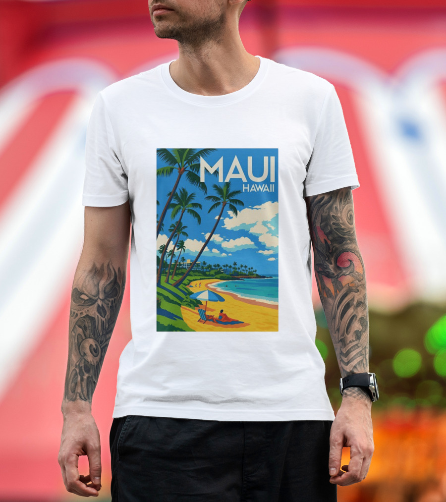 Maui Hawaii Palm Trees Beach Scene T-Shirt