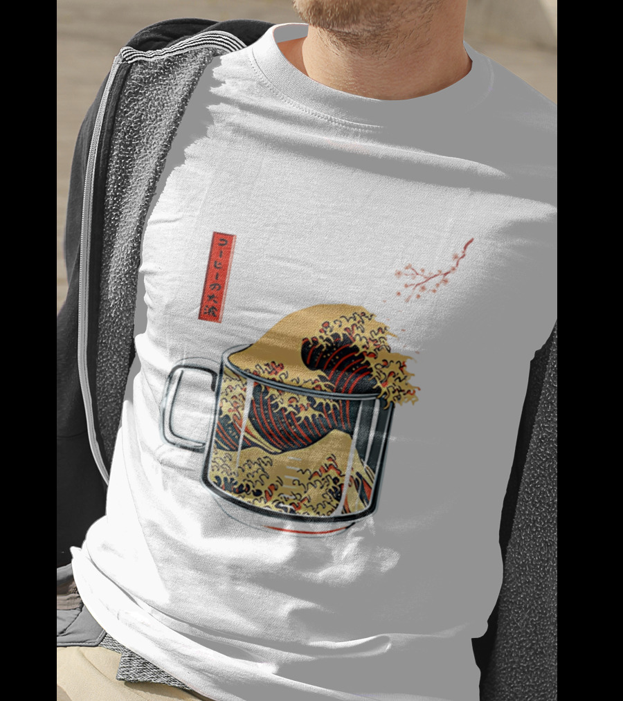 The Great Wave Of Coffee In A Cup With Japanese T-Shirt