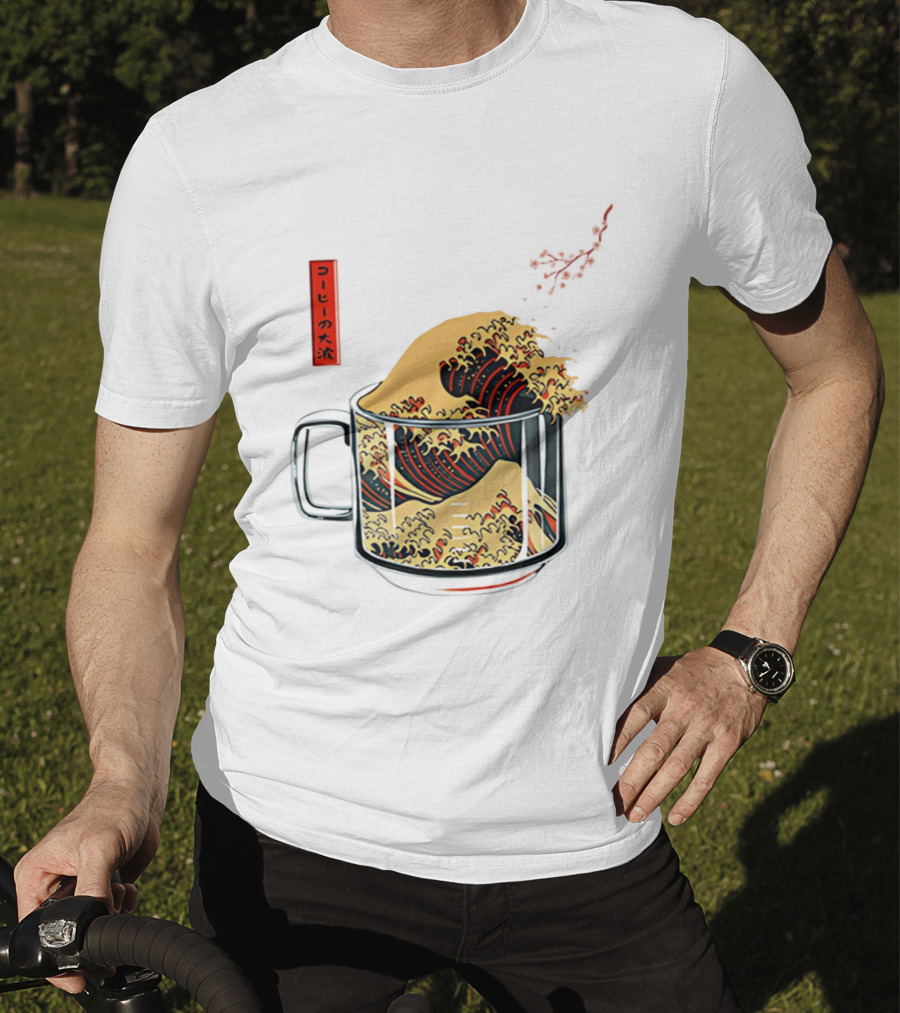 The Great Wave Of Coffee In A Cup With Japanese T-Shirt