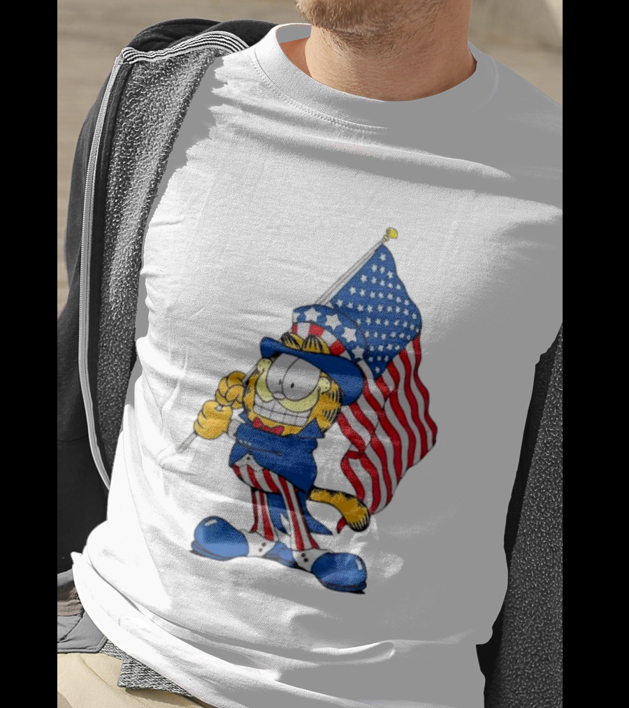 Orange Cat 250 Years Of Freedom Garfield Uncle Sam American Flag T-Shirt