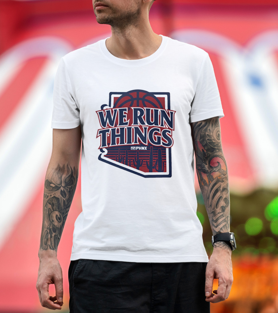 PHNX We Run Things Cactus Basketball Desert Scene T-Shirt