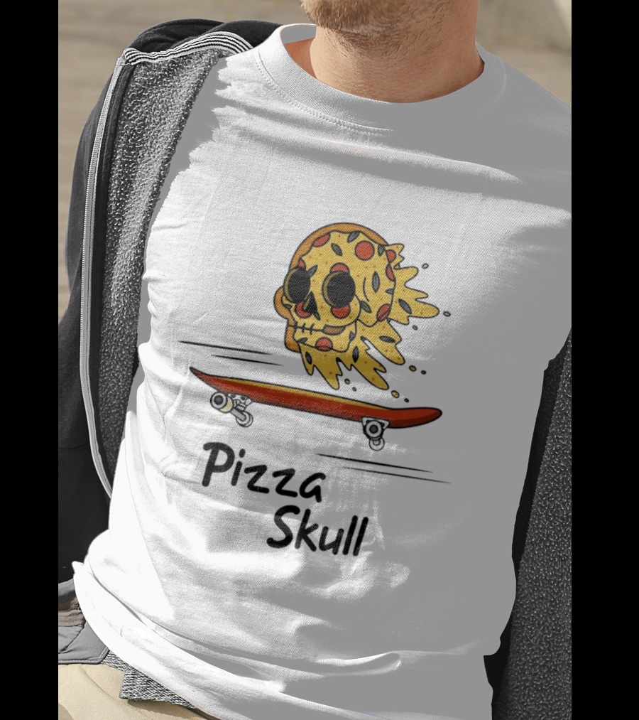 Pizza Skull Melting Slice Skateboard T-Shirt