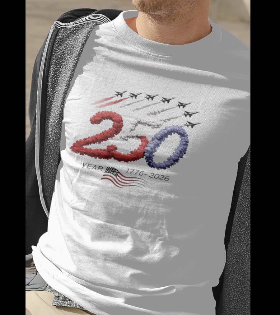 250 Year Anniversary USA Plane Smoke With American Flag T-Shirt