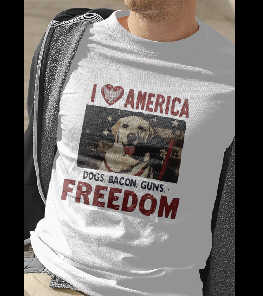 I Love America Dogs Bacon Guns Freedom Labrador Stars And Stripes T-Shirt