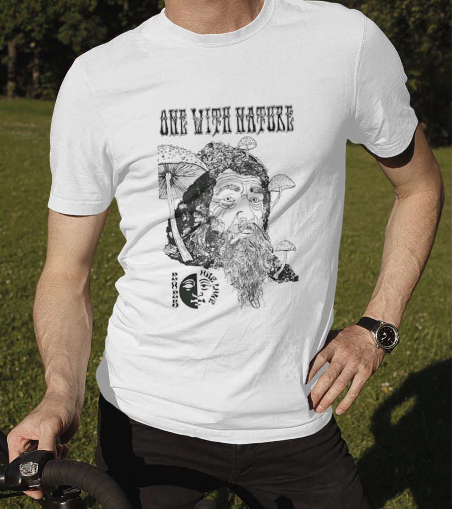 One With Nature Mushroom Face With Beard And Mushrooms T-Shirt