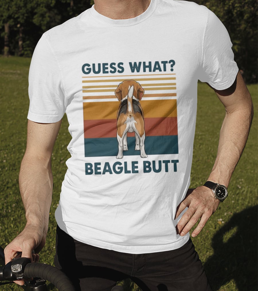 Guess What Beagle Butt Retro Stripes T-Shirt