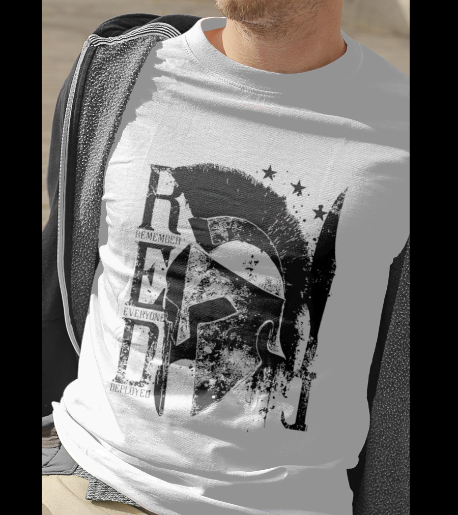R.E.D. Remember Everyone Deployed Spartan Helmet Stars T-Shirt