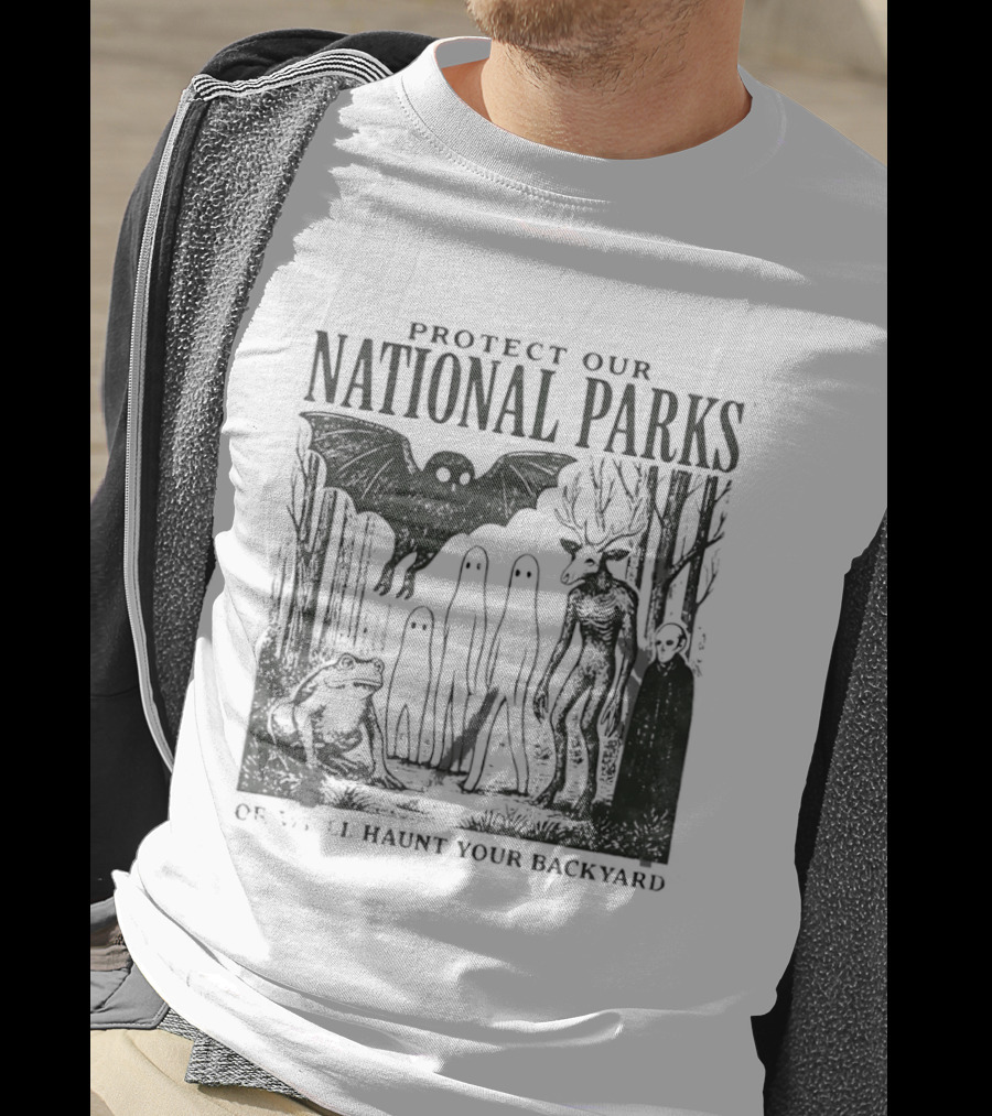 Protect Our National Parks Mothman Bigfoot Ghost Deer Cryptid Horror Characters T-Shirt