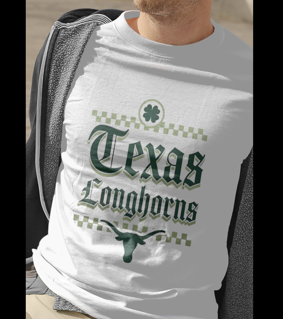 Texas Longhorns St Patrick's Day Clover Shamrock Checkerboard T-Shirt