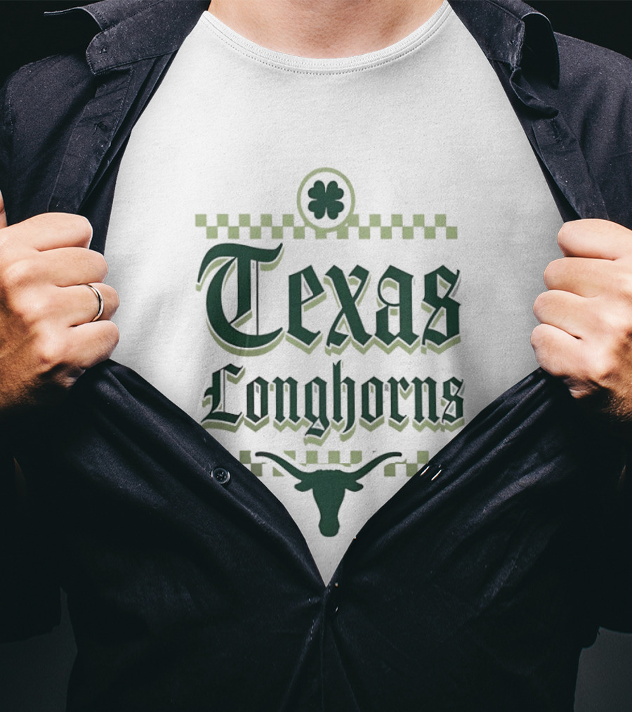 Texas Longhorns St Patrick's Day Clover Shamrock Checkerboard T-Shirt